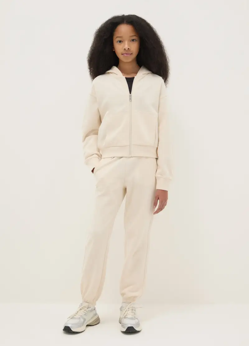 Pantaloni Da Ragazza In Puro Cotone Beige Regular Fit, Bambina, Beige