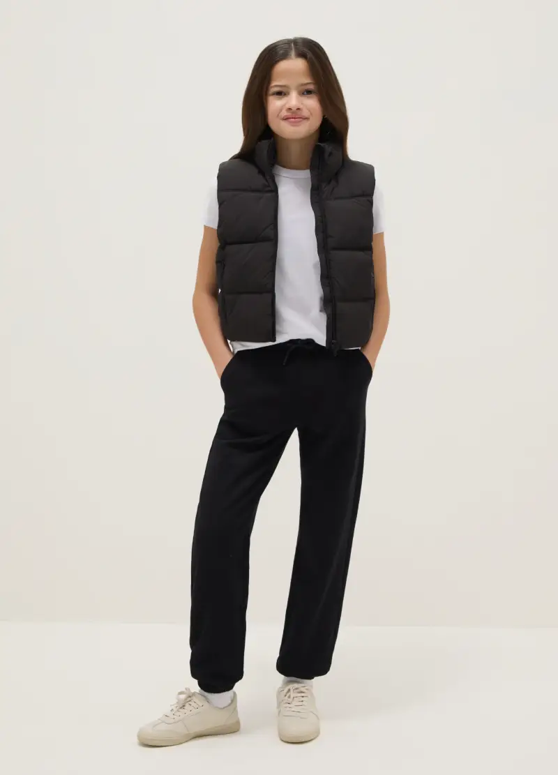 Pantaloni Da Ragazza In Puro Cotone Nero Regular Fit, Bambina, Nero