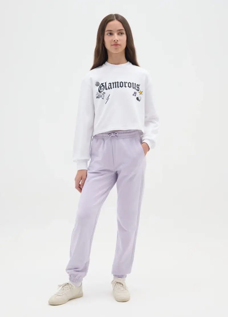 Pantaloni Da Ragazza In Puro Cotone Viola Regular Fit, Bambina, Viola