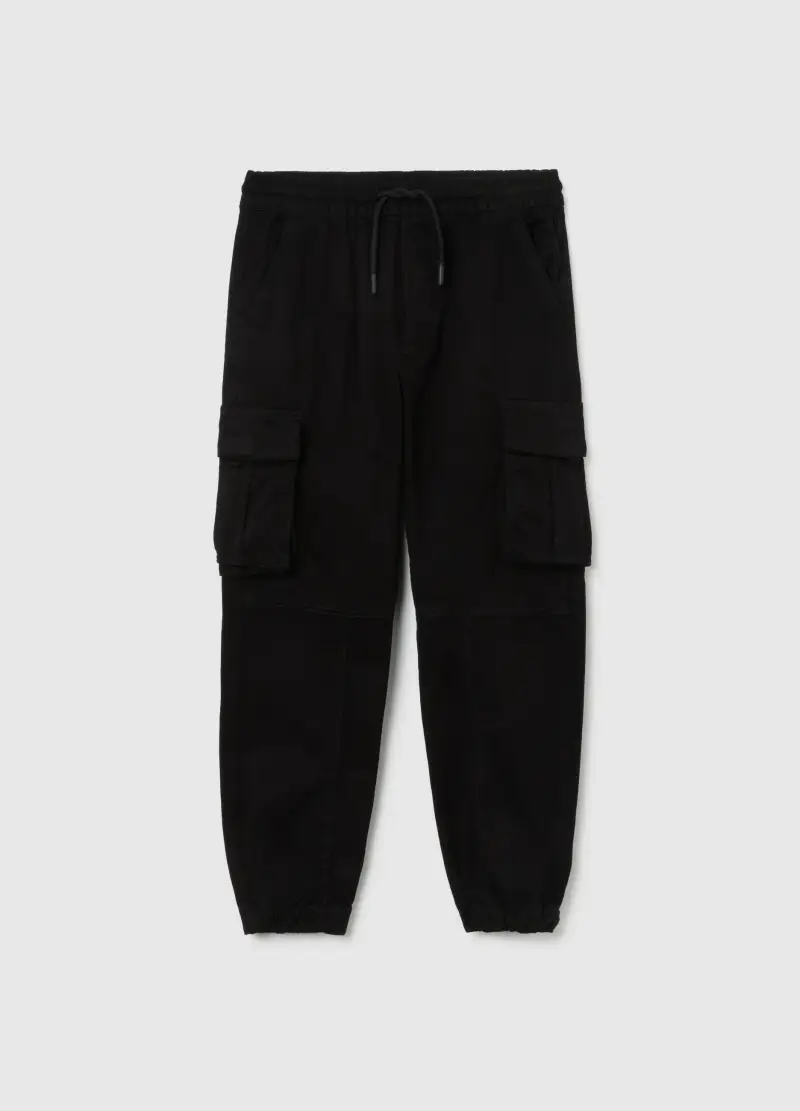 Pantaloni Da Ragazzo In Misto Cotone Elasticizzato Neri, Bambino, Nero