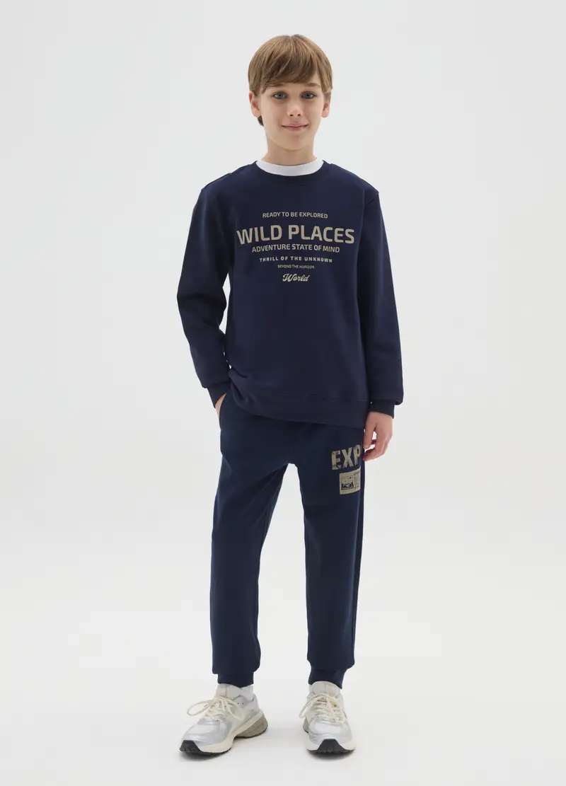 Pantaloni Da Ragazzo In Puro Cotone Blu Regular Fit, Bambino, Blu