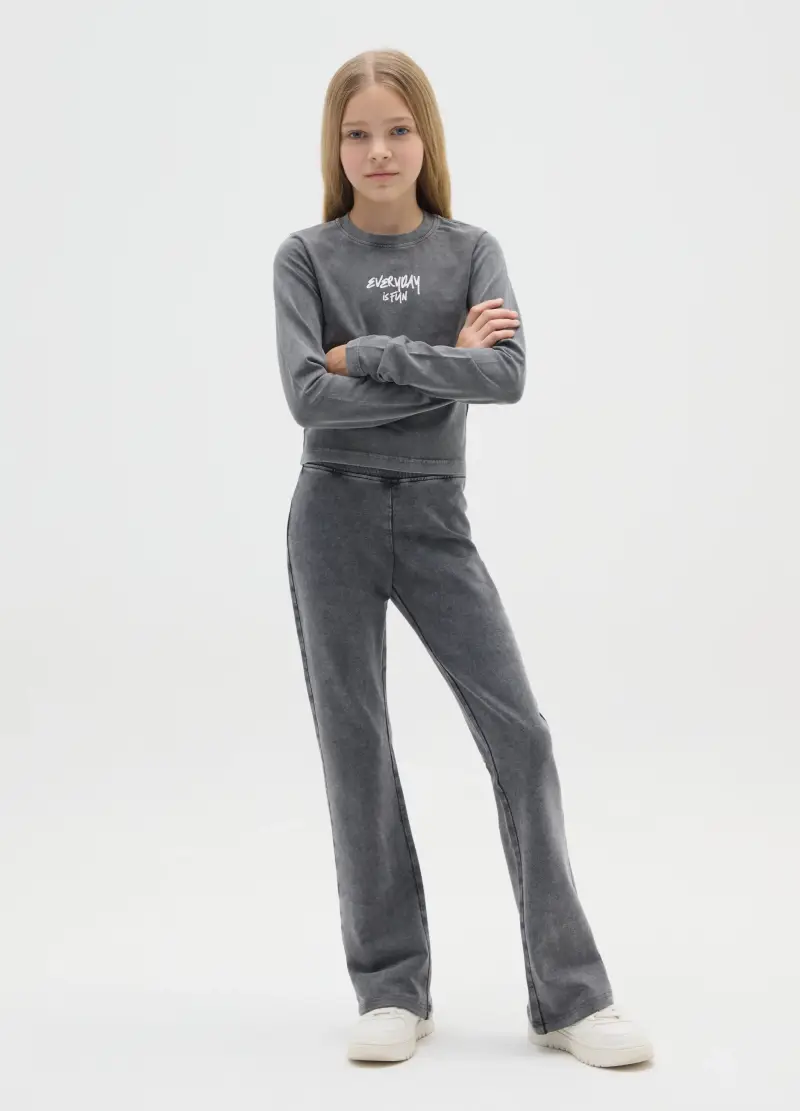 Pantaloni Flare Da Ragazza In Cotone Grigio, Bambina, Grigio