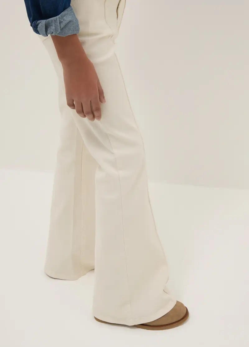 Pantaloni Flare In Cotone Elasticizzato Beige Da Ragazza, Bambina, Beige miniatura 3