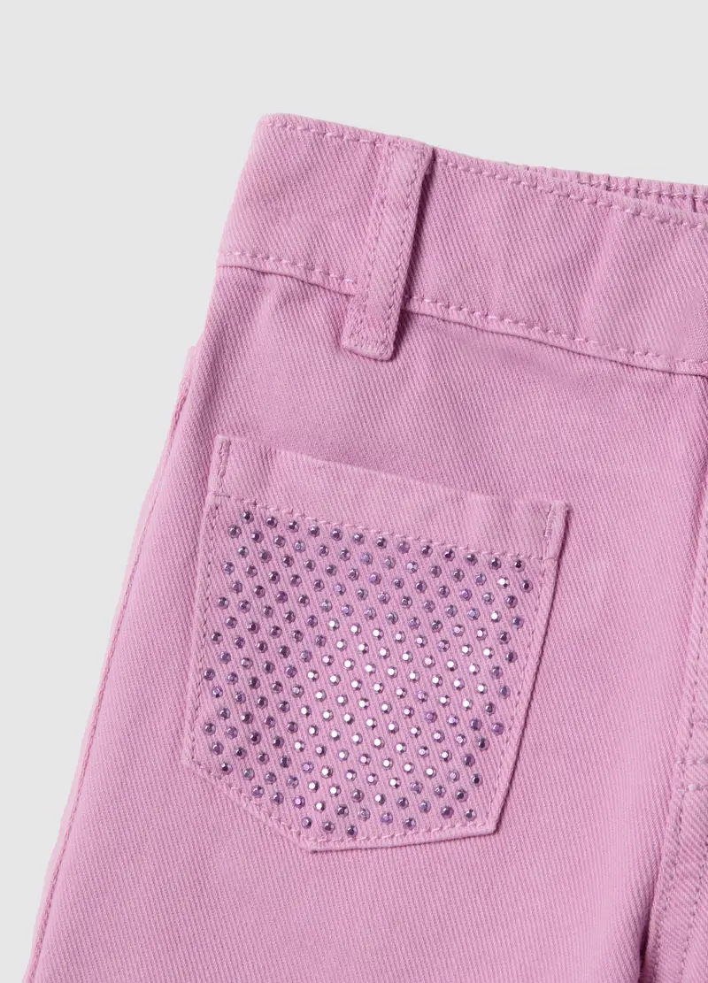Pantaloni Flare In Puro Cotone Rosa Regular Fit Per Bambina, Rosa miniatura 3