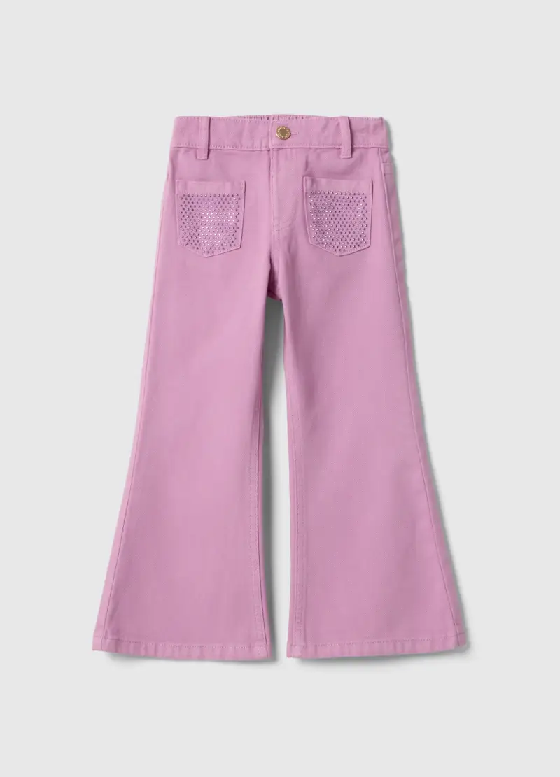 Pantaloni Flare In Puro Cotone Rosa Regular Fit Per Bambina, Rosa