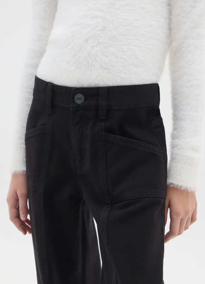 Pantaloni Flare Neri Da Ragazza In Puro Cotone, Bambina, Nero miniatura 3
