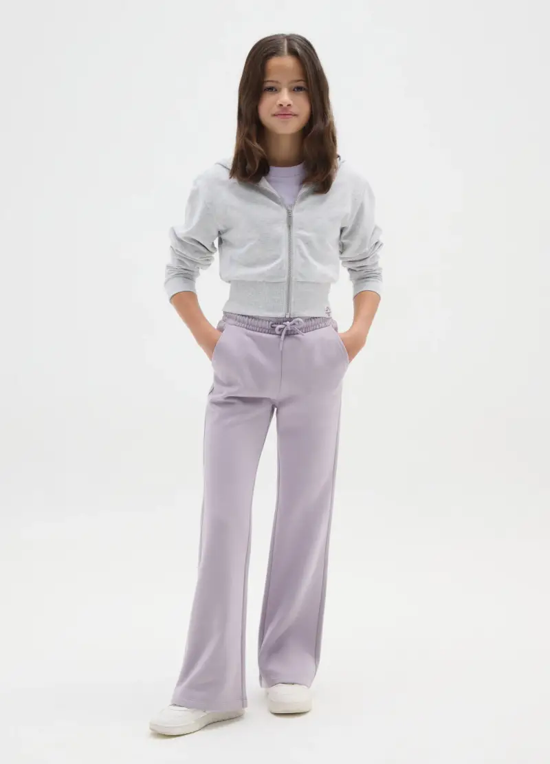 Pantaloni Flare Viola Da Ragazza In Puro Cotone Vita Regular, Bambina, Viola