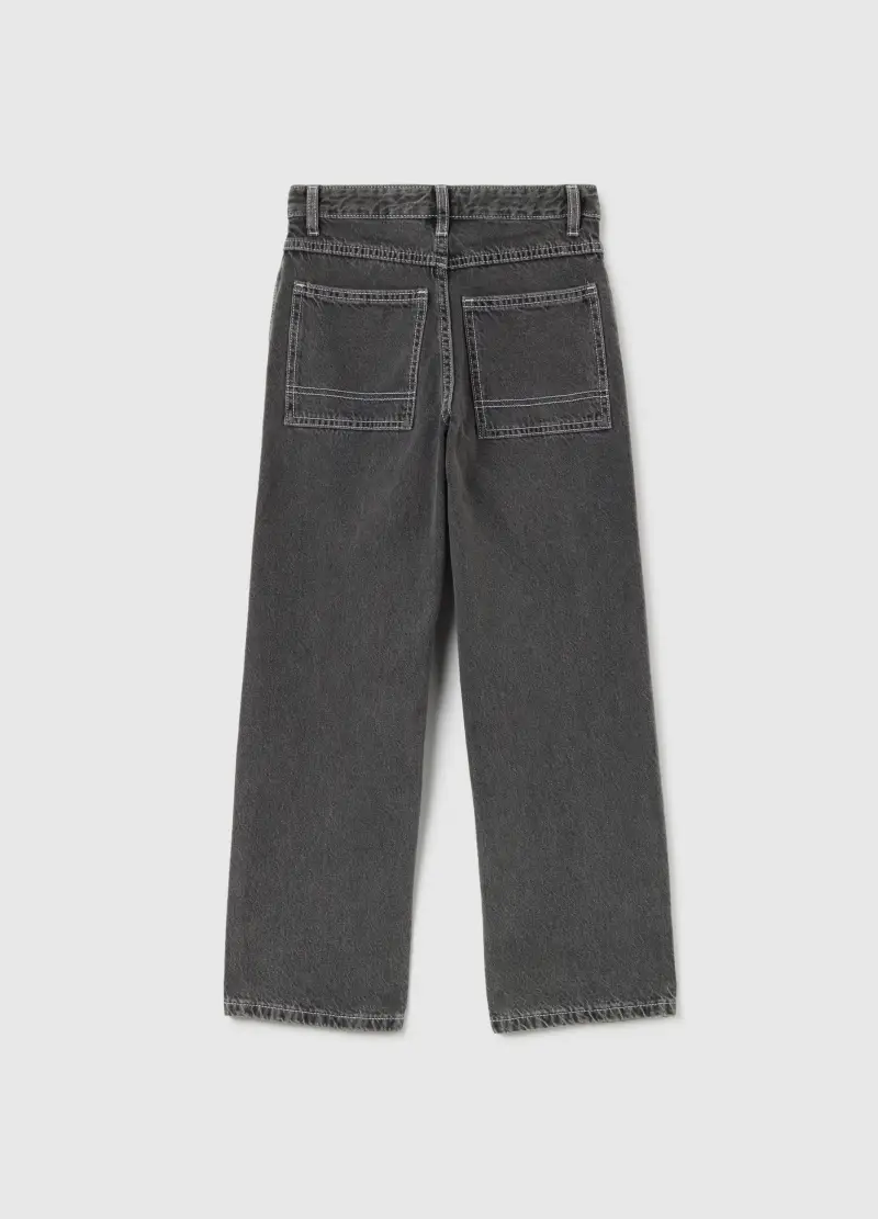 Pantaloni Grigi Da Ragazza In Puro Cotone Denim Regular Fit, Bambina, Grigio miniatura 2