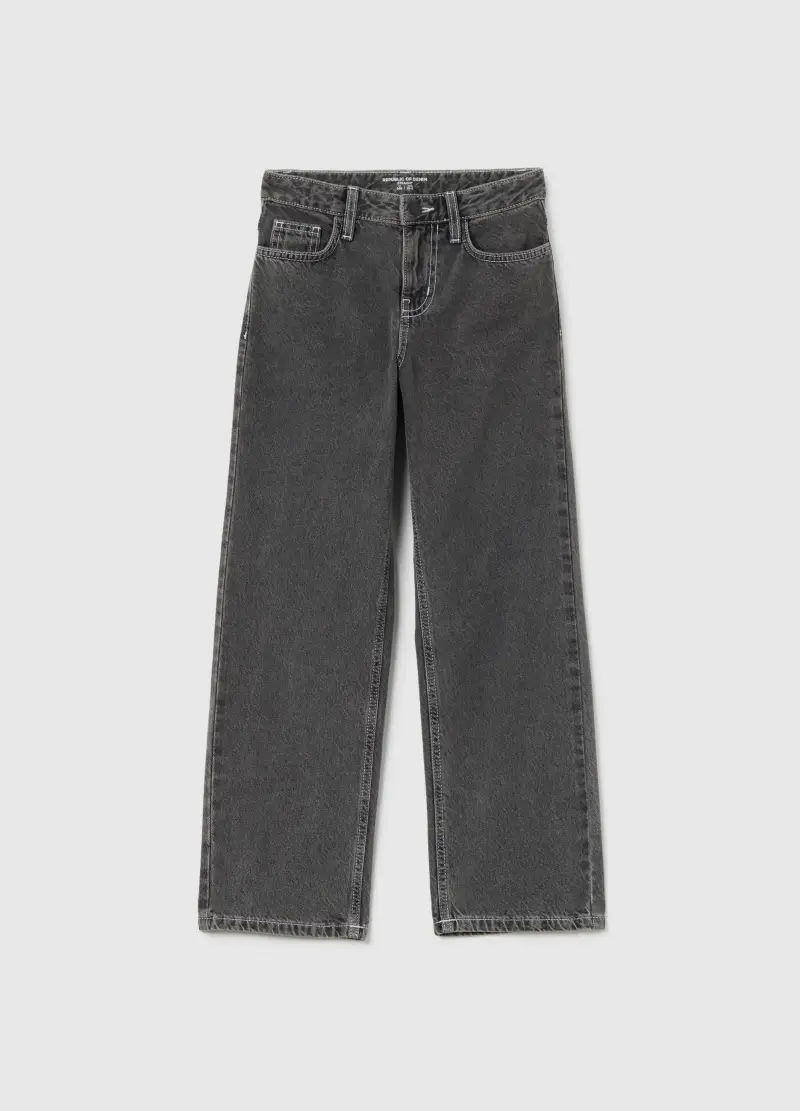 Pantaloni Grigi Da Ragazza In Puro Cotone Denim Regular Fit, Bambina, Grigio