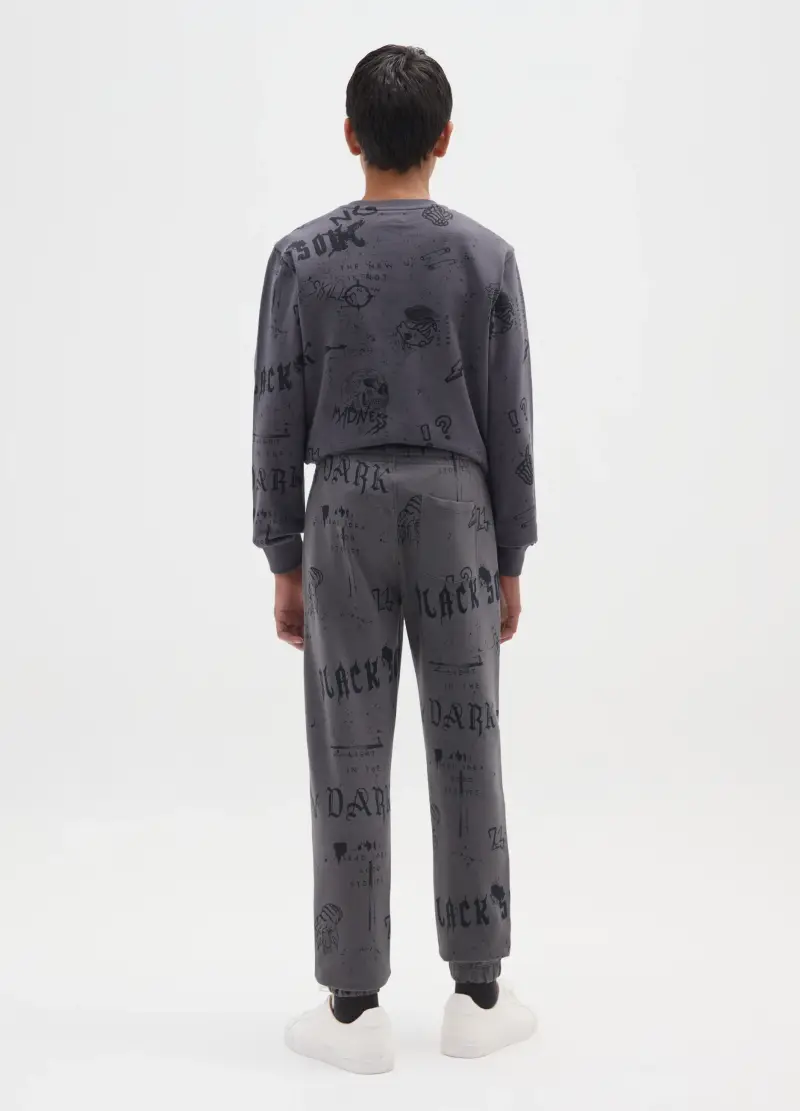 Pantaloni Grigi Da Ragazzo In Puro Cotone Regular Fit Con Stampe, Bambino, Grigio miniatura 2