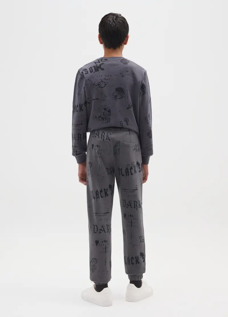 Pantaloni Grigi Da Ragazzo In Puro Cotone Regular Fit Con Stampe, Bambino, Grigio miniatura 2