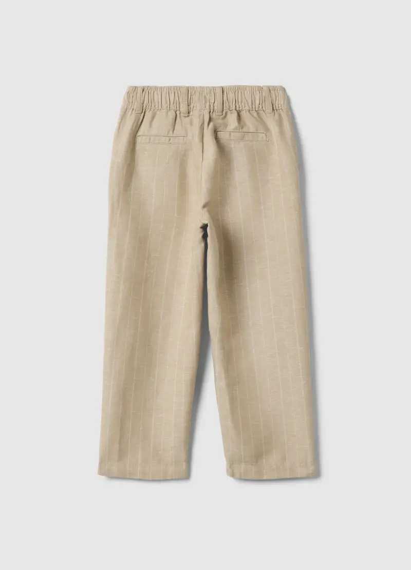 Pantaloni In Misto Lino Beige A Righe Da Bambino Regular Fit, Beige miniatura 2