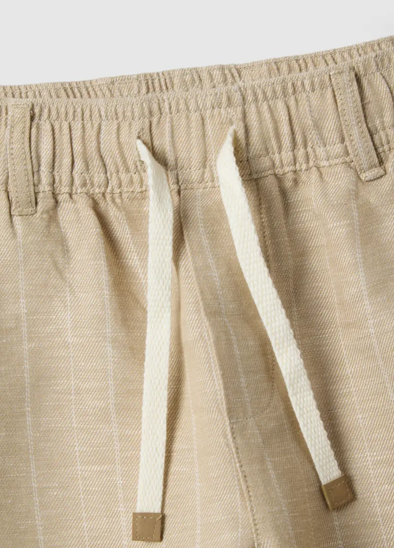 Pantaloni In Misto Lino Beige A Righe Da Bambino Regular Fit, Beige miniatura 3