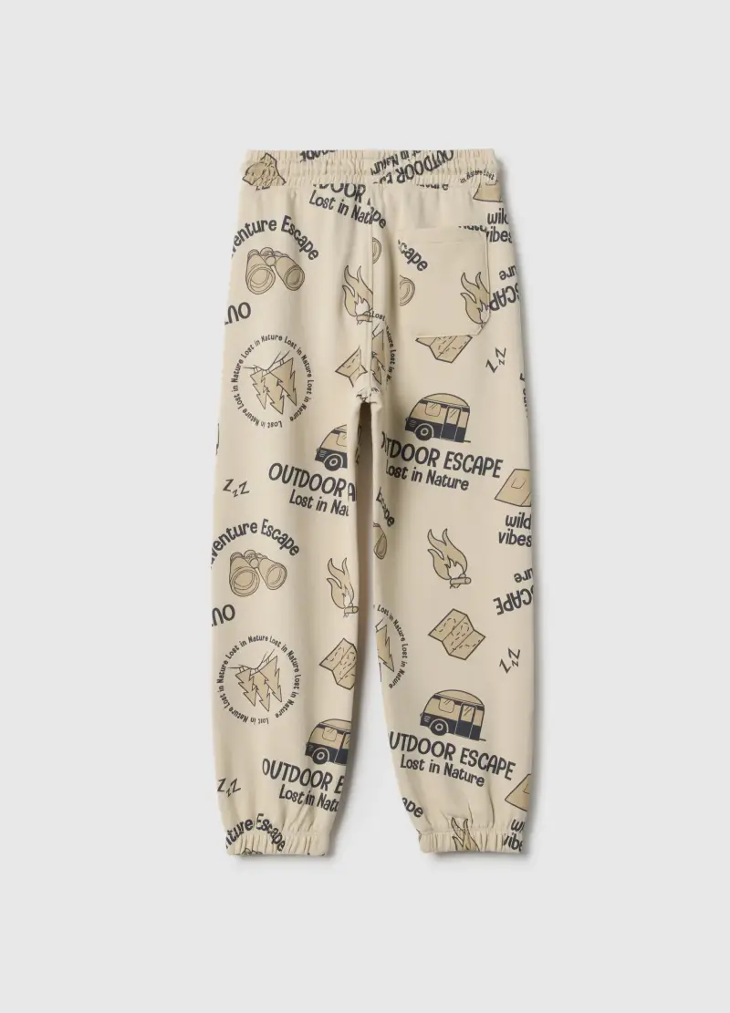 Pantaloni In Puro Cotone Beige Da Bambino Regular Fit Con Stampa, Beige miniatura 2