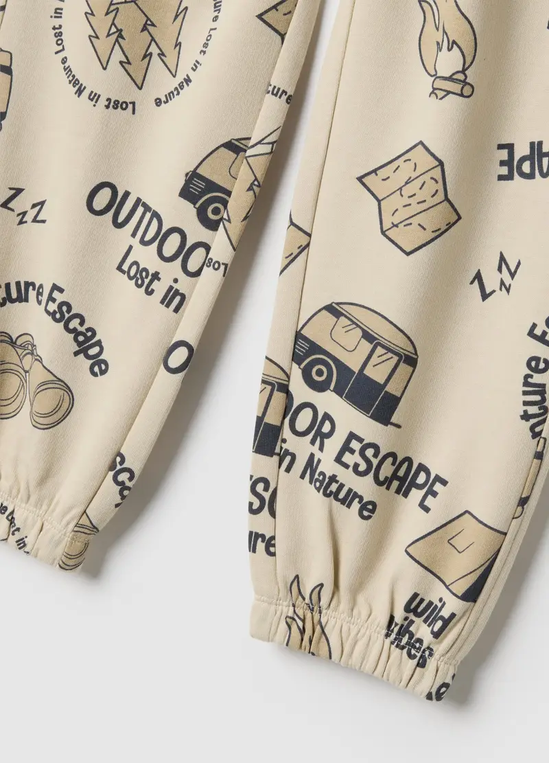 Pantaloni In Puro Cotone Beige Da Bambino Regular Fit Con Stampa, Beige miniatura 3