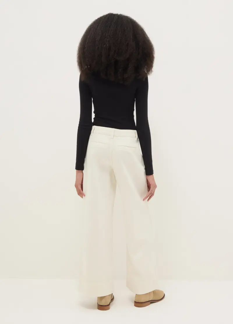 Pantaloni In Puro Cotone Bianchi A Gamba Rilassata Da Ragazza, Bambina, Bianco miniatura 2