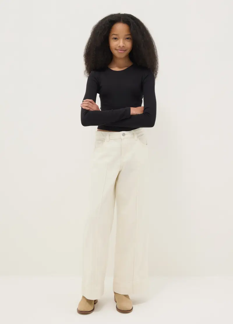 Pantaloni In Puro Cotone Bianchi A Gamba Rilassata Da Ragazza, Bambina, Bianco