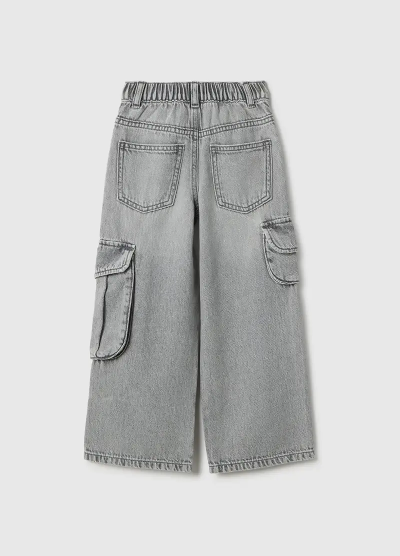 Pantaloni In Puro Cotone Grigi Regular Fit Per Bambina, Grigio miniatura 2
