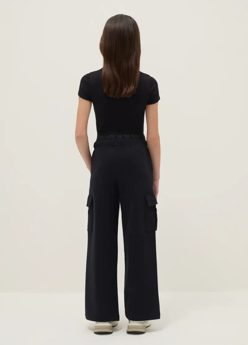 Pantaloni In Puro Cotone Nero Relaxed Fit Per Ragazze, Bambina, Nero miniatura 2