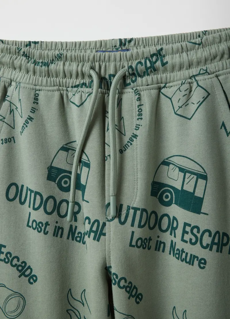 Pantaloni In Puro Cotone Verde Da Bambino Regular Fit Con Stampa, Verde miniatura 3