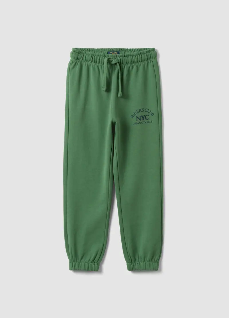 Pantaloni In Puro Cotone Verde Da Bambino Regular Fit, Verde