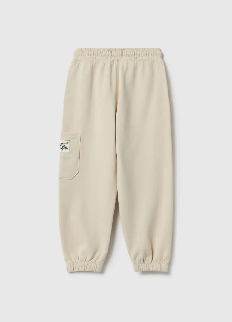 Pantaloni Jogger Beige Da Bambino In Puro Cotone Regular Fit, Beige miniatura 2