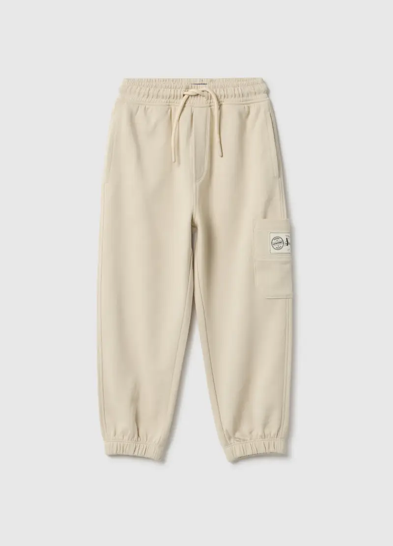 Pantaloni Jogger Beige Da Bambino In Puro Cotone Regular Fit, Beige