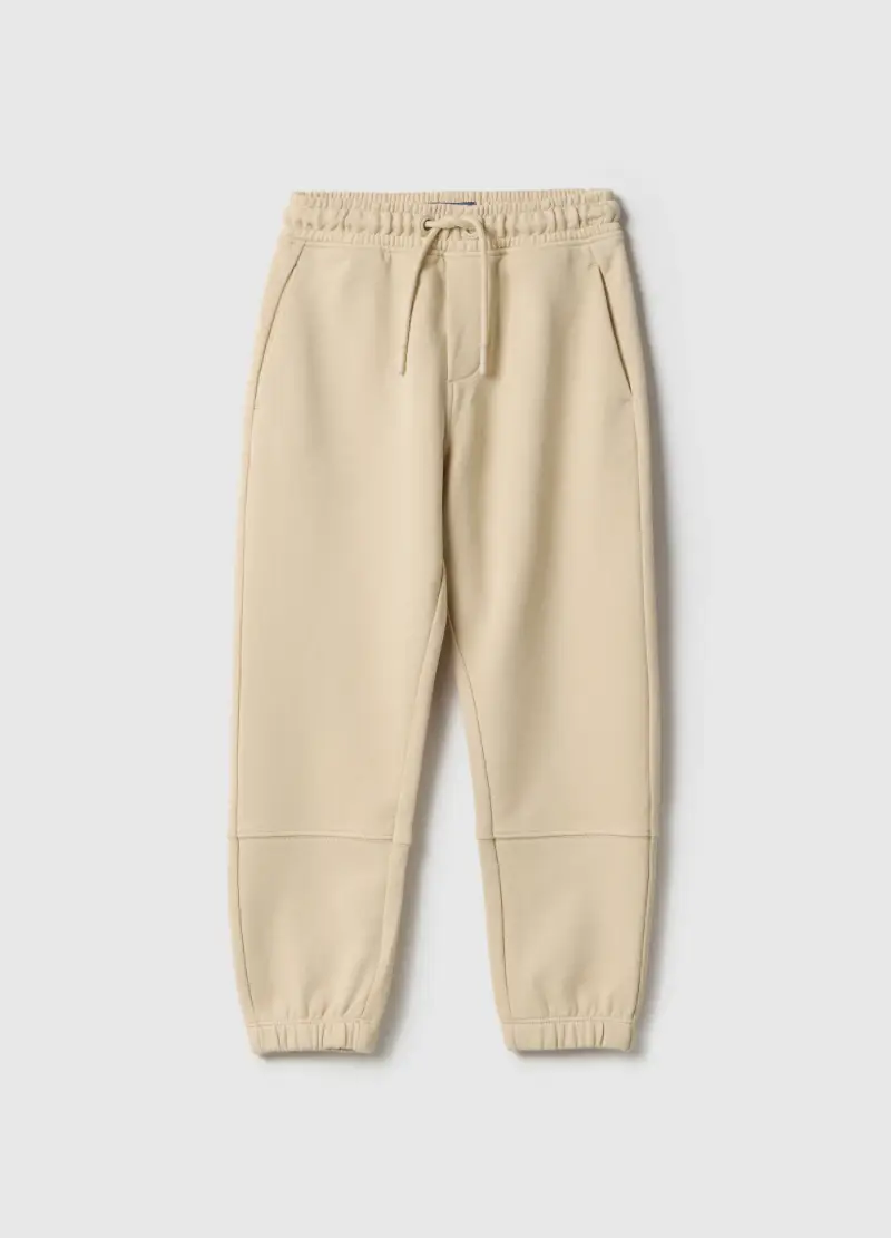 Pantaloni Jogger Beige Da Bambino In Puro Cotone Regular Fit, Beige