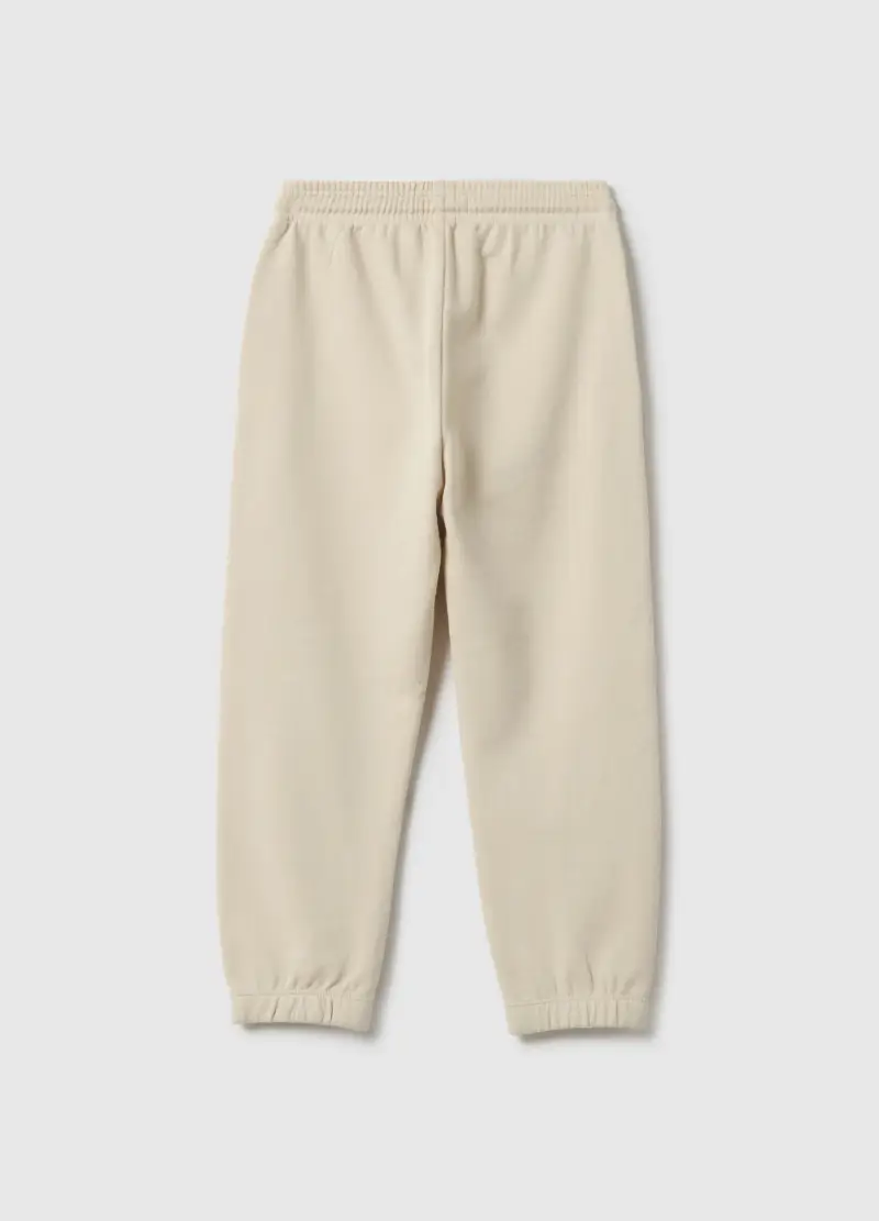 Pantaloni Jogger Beige Da Bambino In Puro Cotone Regular Fit Con Logo, Beige miniatura 2