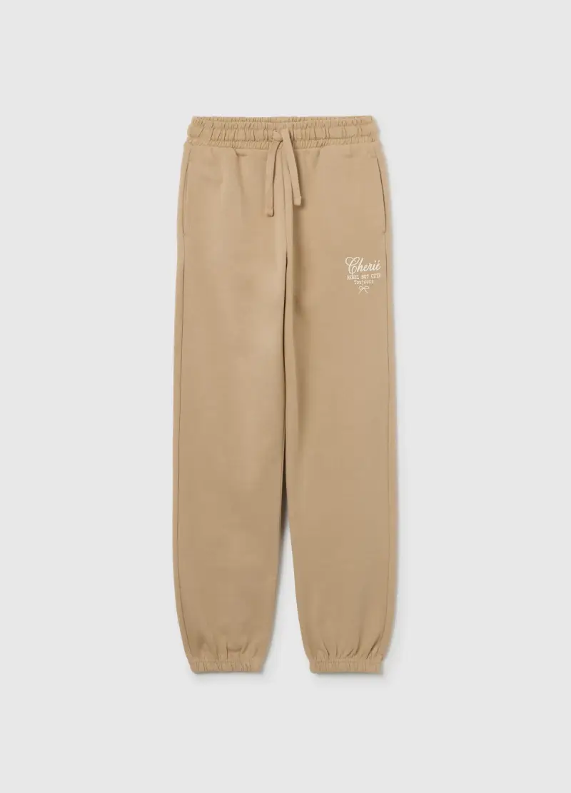 Pantaloni Jogger Beige Da Ragazza In Misto Cotone Regular Fit, Bambina, Beige