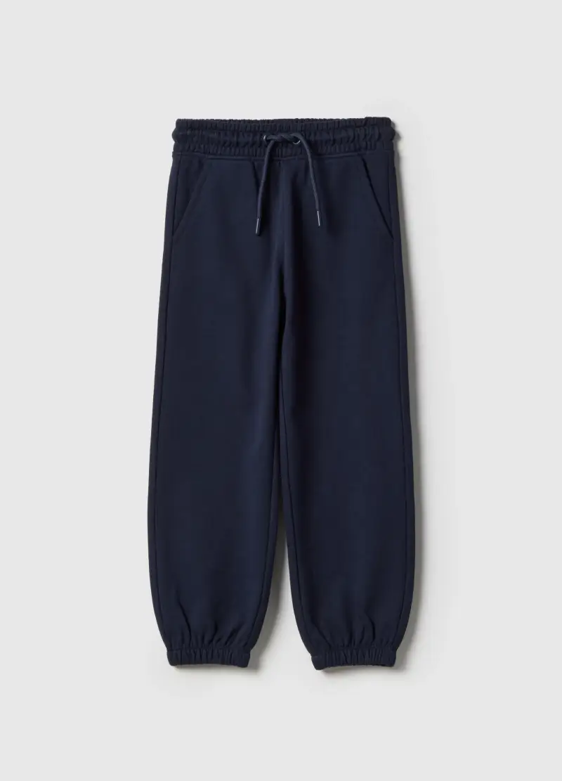 Pantaloni Jogger Blu Da Bambina In Puro Cotone Regular Fit, Blu