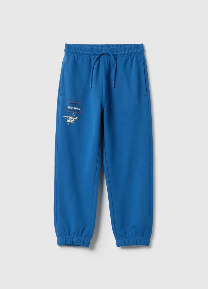 Pantaloni Jogger Blu Da Bambino In Puro Cotone Regular Fit Con Logo, Blu