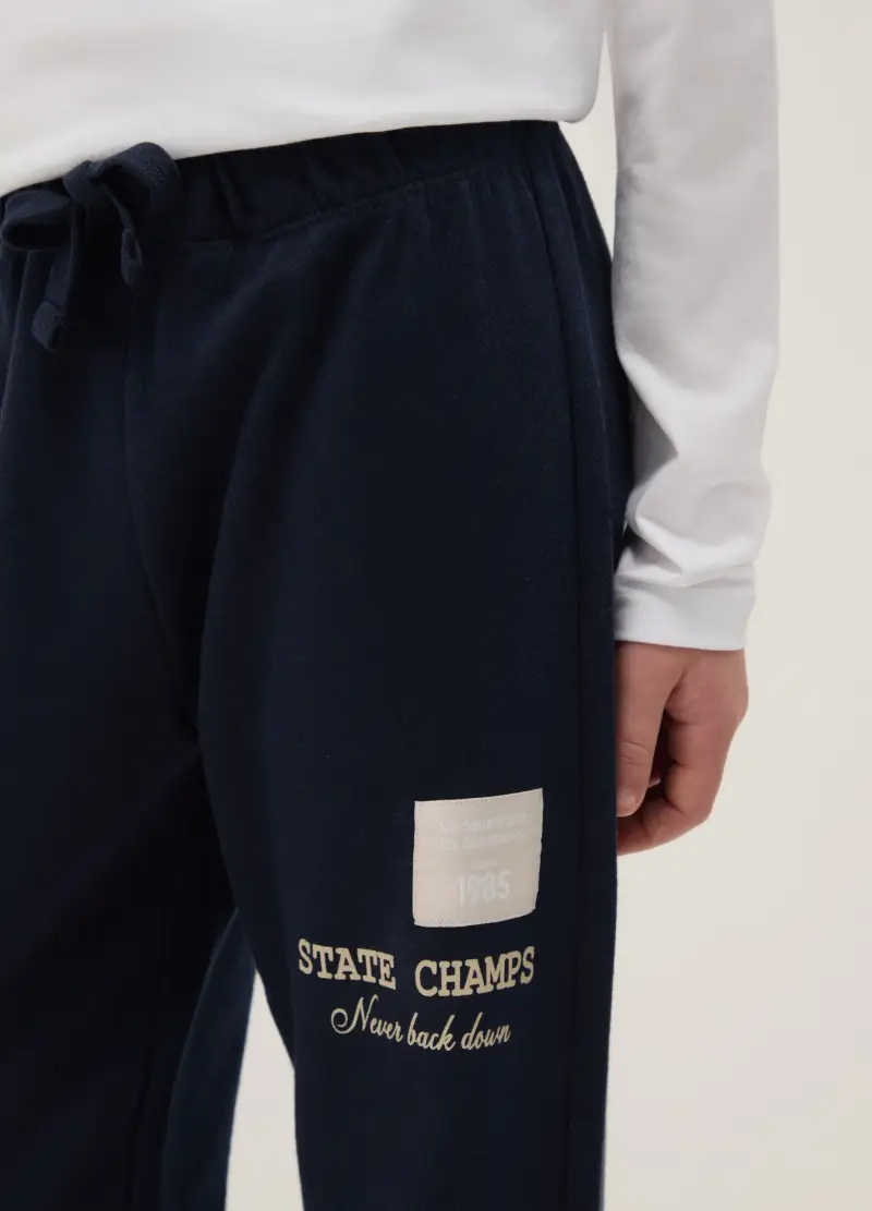 Pantaloni Jogger Blu Da Ragazzo In Puro Cotone Regular Fit, Bambino, Blu miniatura 3