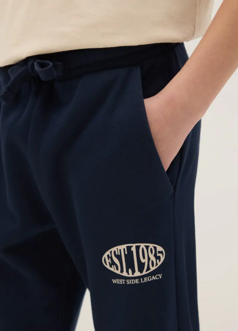 Pantaloni Jogger Blu Da Ragazzo In Puro Cotone Regular Fit, Bambino, Blu miniatura 3