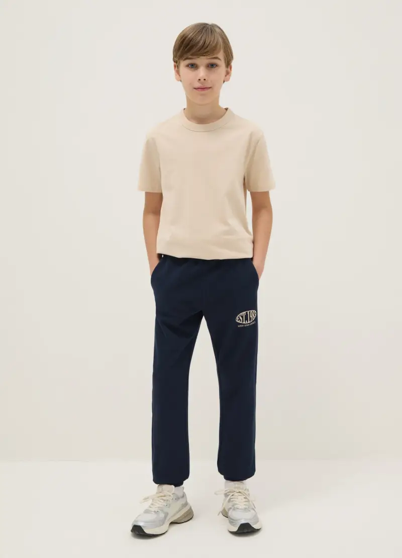 Pantaloni Jogger Blu Da Ragazzo In Puro Cotone Regular Fit, Bambino, Blu