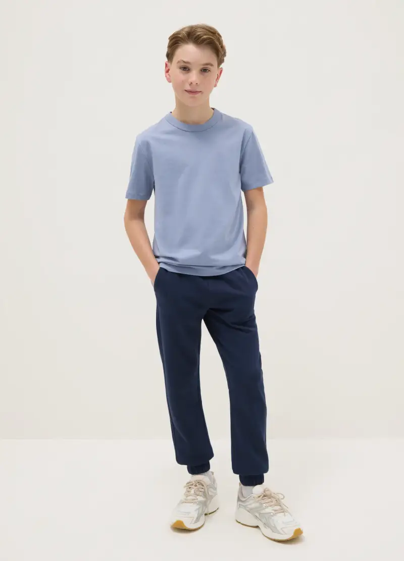 Pantaloni Jogger Blu Da Ragazzo In Puro Cotone Regular Fit, Bambino, Blu