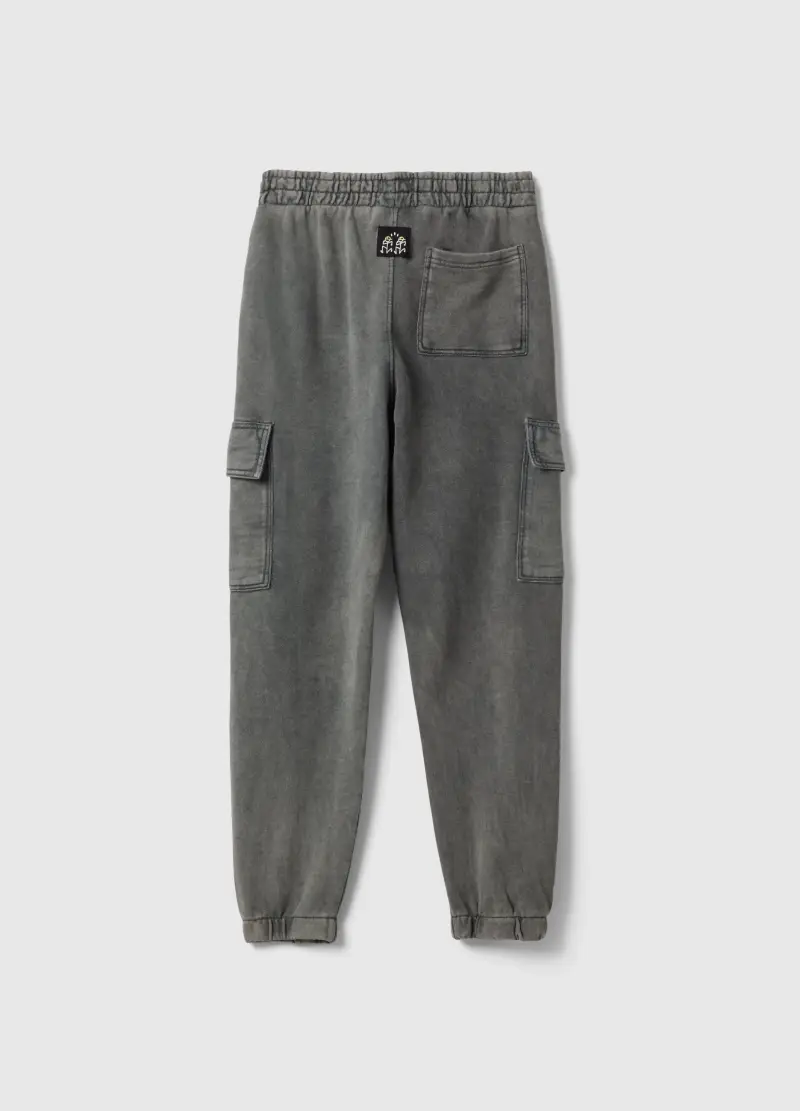 Pantaloni Jogger Cargo In Misto Cotone Grigio Da Ragazzo Regular Fit, Bambino, Grigio miniatura 2