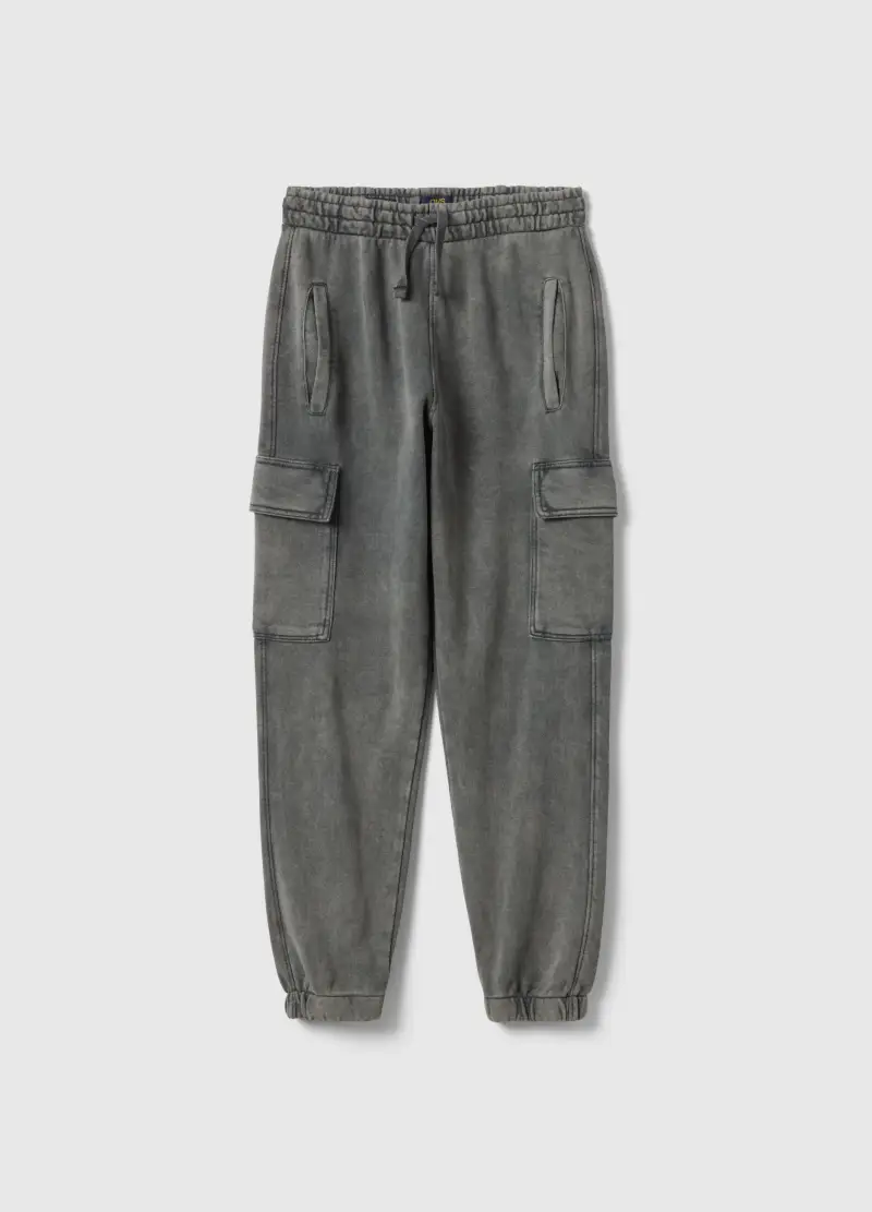 Pantaloni Jogger Cargo In Misto Cotone Grigio Da Ragazzo Regular Fit, Bambino, Grigio
