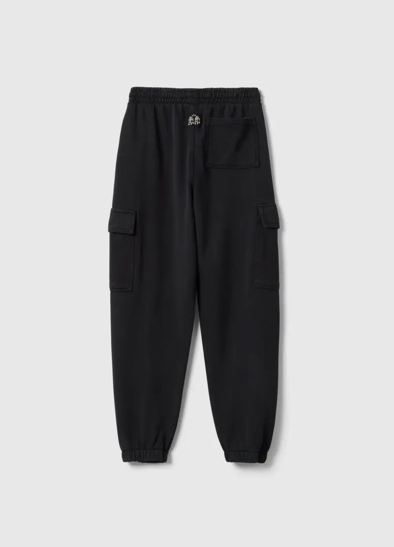 Pantaloni Jogger Cargo In Misto Cotone Nero Da Ragazzo Regular Fit, Bambino, Nero miniatura 2