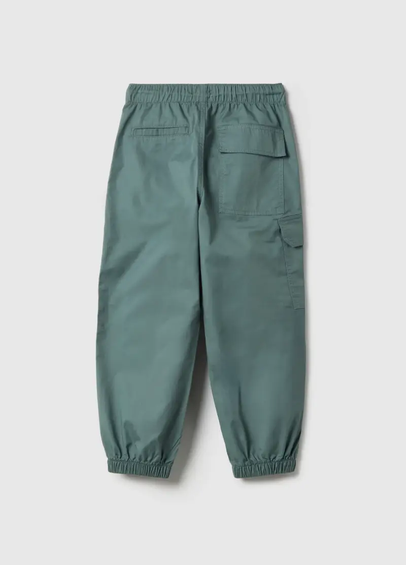 Pantaloni Jogger Cargo In Puro Cotone Verde Da Bambino Relaxed Fit, Verde miniatura 2