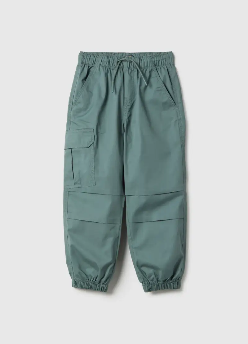 Pantaloni Jogger Cargo In Puro Cotone Verde Da Bambino Relaxed Fit, Verde