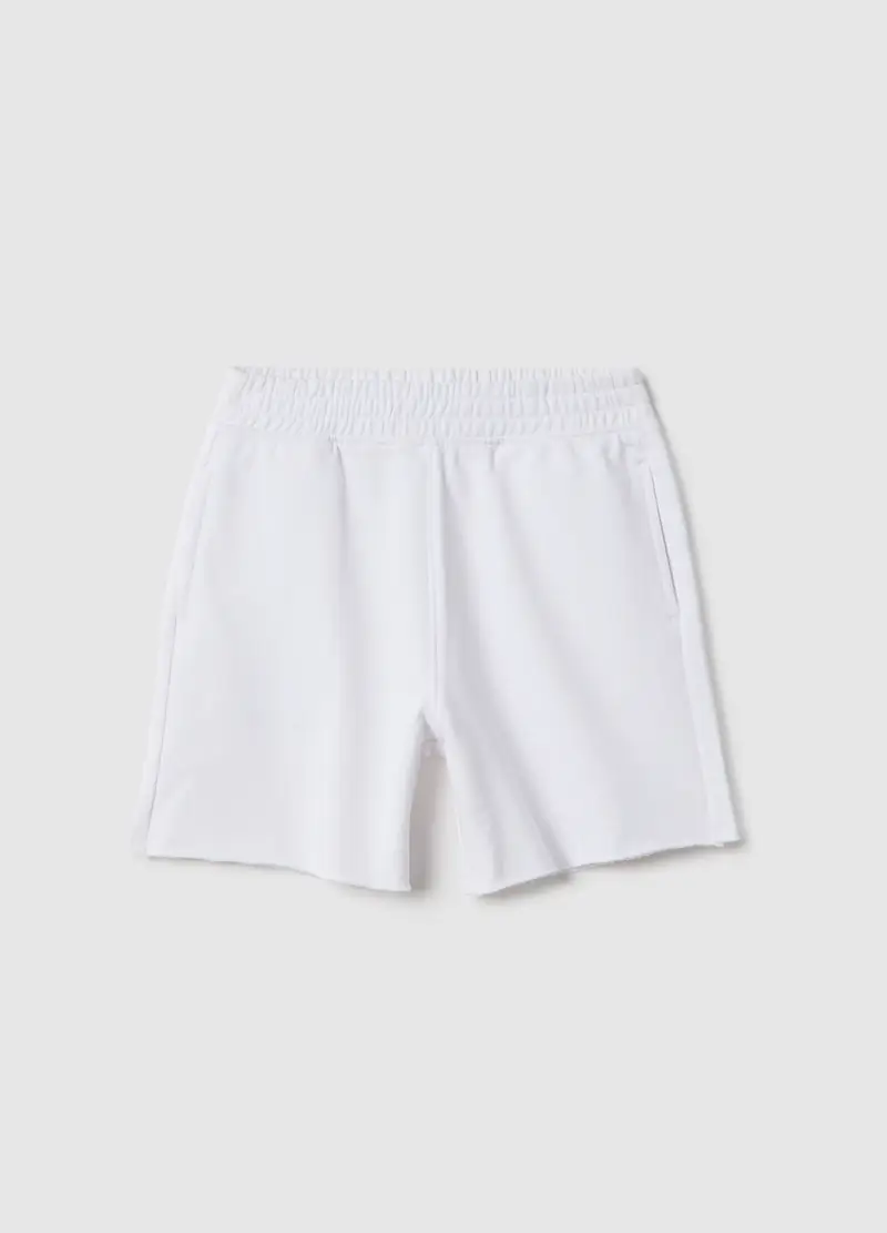 Pantaloni Jogger Corti In Puro Cotone Bianco Da Bambino Regular Fit, Bianco