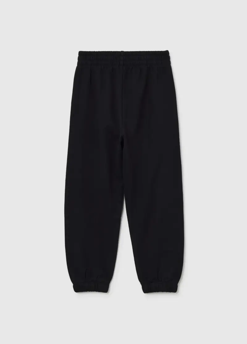 Pantaloni Jogger Da Bambina In Puro Cotone Nero Regular Fit, Nero miniatura 2
