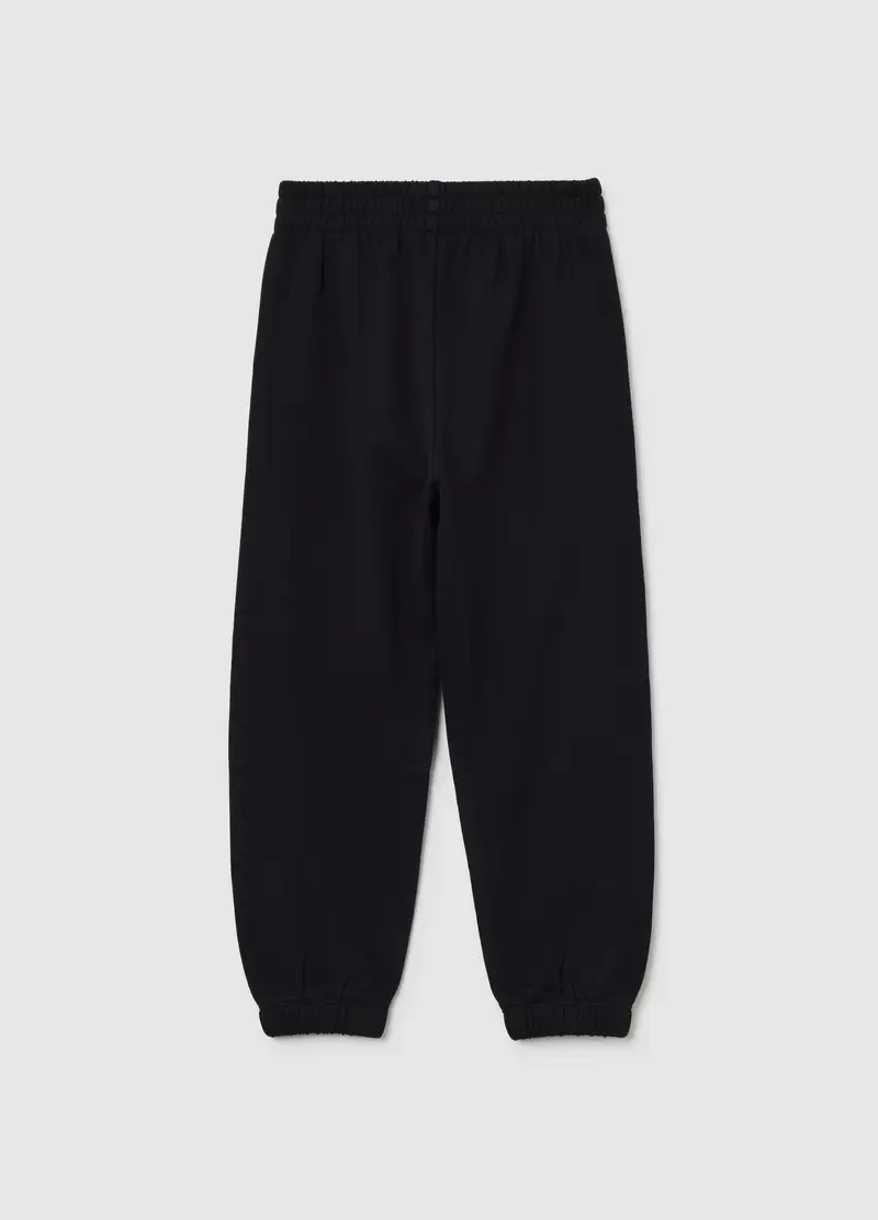 Pantaloni Jogger Da Bambina In Puro Cotone Nero Regular Fit, Nero miniatura 2
