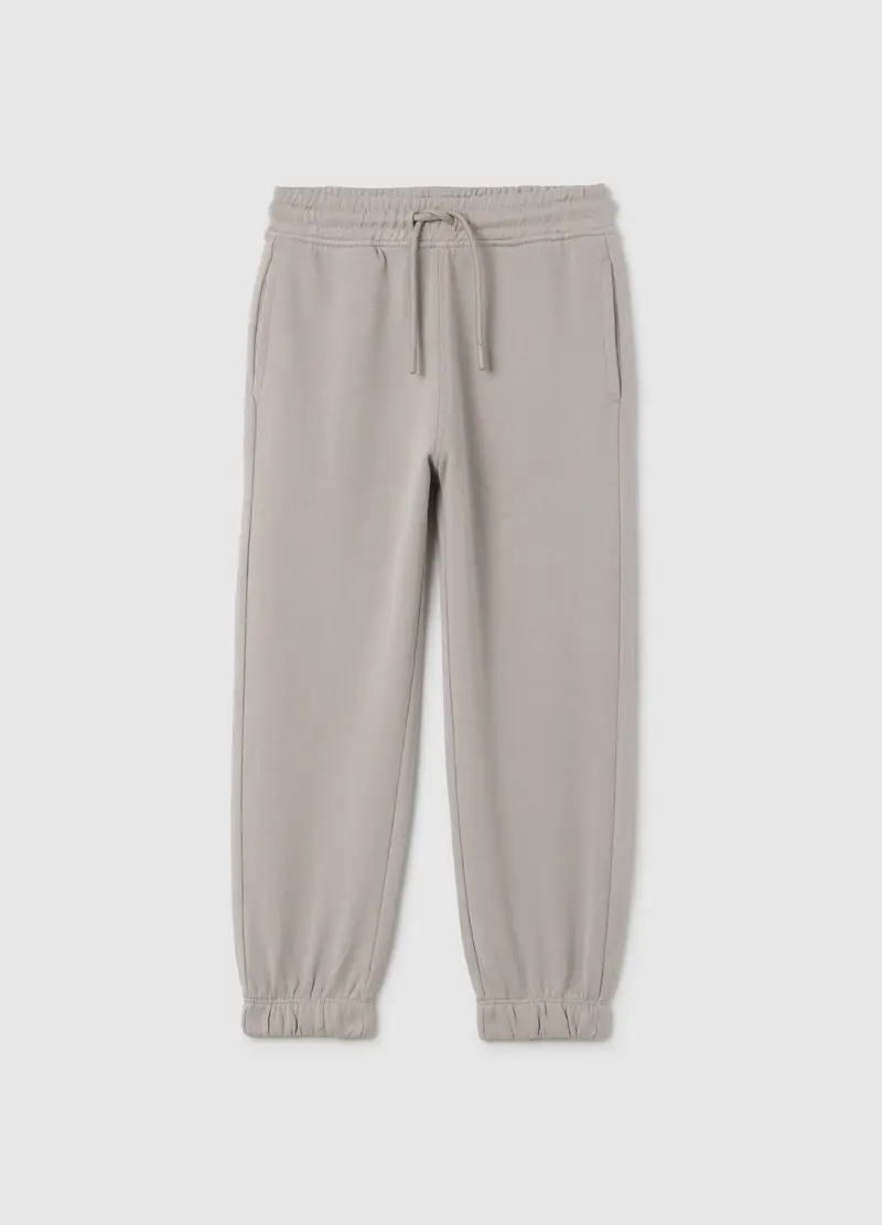 Pantaloni Jogger Da Bambino In Puro Cotone Grigio Regular Fit, Grigio