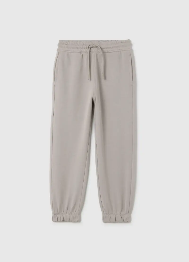 Pantaloni Jogger Da Bambino In Puro Cotone Grigio Regular Fit, Grigio