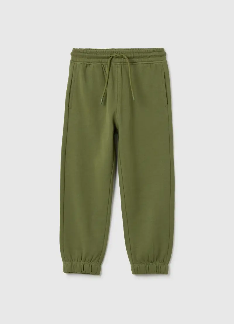 Pantaloni Jogger Da Bambino In Puro Cotone Verde Regular Fit, Verde