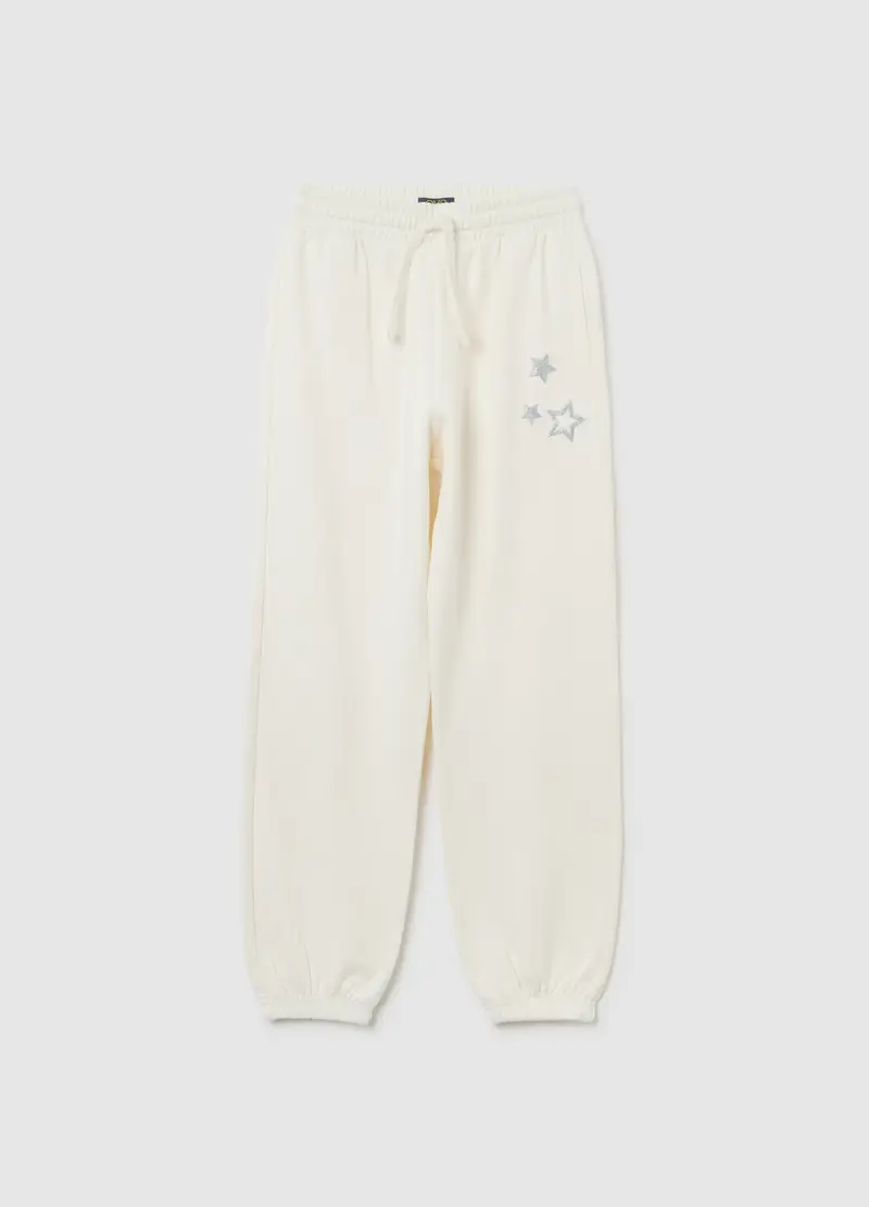 Pantaloni Jogger Da Ragazza In Puro Cotone Bianco Regular Fit, Bambina, Bianco