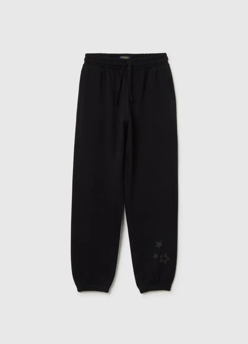 Pantaloni Jogger Da Ragazza In Puro Cotone Neri, Bambina, Nero
