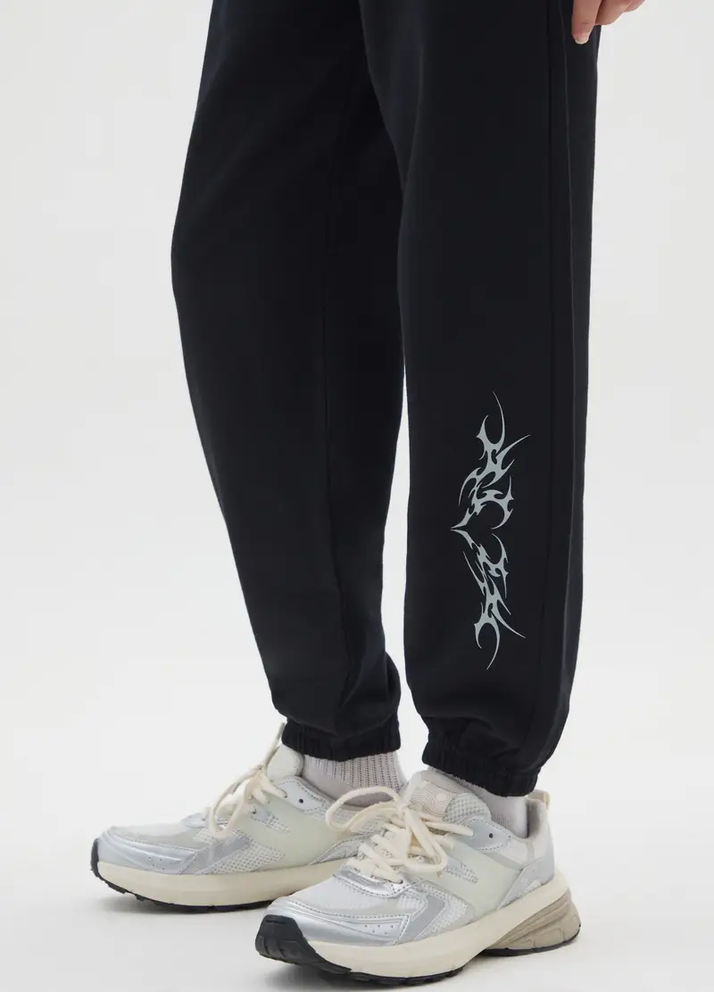 Pantaloni Jogger Da Ragazza In Puro Cotone Nero Regular Fit, Bambina, Nero miniatura 3